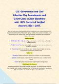 U&period;S&period; Government and Civil Liberties&colon; Key Amendments and Court Cases &vert; Exam Questions with 100&percnt; Correct & Verified Answers 2026 &ndash; 2027&period;&NewLine;