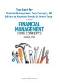 Test Bank for Financial Management&colon; Core Concepts&comma; 5th Edition by Raymond Brooks & Jimmy Yang &vert; Verified Complete Chapters 1&ndash;18 &vert; Latest A&plus; Guide 2026