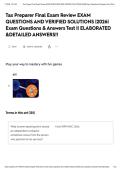 Tax Preparer Final Exam Review EXAM QUESTIONS AND VERIFIED SOLUTIONS &vert;2026&vert; Exam Questions & Answers Test &vert;&vert; ELABORATED &DETAILED ANSWERS&excl;&excl;&NewLine;&NewLine;