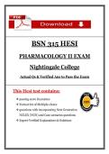BSN 315 HESI Pharmacology II Exam &lpar;Latest 2026&sol;2027 Update&rpar; Questions and Answers - Nightingale College