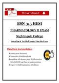 BSN 315 HESI Pharmacology II Exam &lpar;Latest 2026&sol;2027 Update&rpar; Questions and Answers - Nightingale College