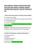 WISE Financial Literacy Certification Exam Questions and Correct Answers &vert; Comprehensive Practice Test & Study Guide