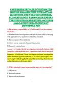 CALIFORNIA PRIVATE INVESTIGATOR &NewLine;LICENSE EXAMINATION WITH ACTUAL &NewLine;QUESTIONS AND VERIFIED ANSWERS&comma; &NewLine;PLUS EXPLAINED RATIONALES&sol;EXPERT &NewLine;VERIFIED FOR GUARANTEED 100&percnt; PASS &NewLine;2026&sol;LATEST UPDATE&sol;INSTANT &NewLine;DOWNLOAD PDF