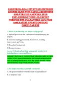 CALIFORNIA REAL ESTATE SALESPERSON &NewLine;LICENSE EXAM WITH ACTUAL QUESTIONS &NewLine;AND VERIFIED ANSWERS&comma; PLUS &NewLine;EXPLAINED RATIONALES&sol;EXPERT &NewLine;VERIFIED FOR GUARANTEED 100&percnt; PASS &NewLine;2026&sol;LATEST UPDATE&sol;INSTANT &NewLine;DOWNLOAD PDF