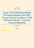 NUR 256 Mental Health Exams 2 & 3 Review of  150 Practice Questions and 100&percnt; Correct Answers Graded A&plus;&sol; NUR 256 Exam 2 & 3 Review &ndash; Correctly Answered Questions