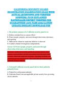 CALIFORNIA SECURITY GUARD &NewLine;REGISTRATION EXAMINATION EXAM WITH &NewLine;ACTUAL QUESTIONS AND VERIFIED &NewLine;ANSWERS&comma; PLUS EXPLAINED &NewLine;RATIONALES&sol;EXPERT VERIFIED FOR &NewLine;GUARANTEED 100&percnt; PASS 2026&sol;LATEST &NewLine;UPDATE&sol;INSTANT DOWNLOAD PDF 