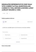 DESIGNATED REPRESENTATIVE OSSF EXAM WITH CORRECT ACTUAL QUESTIONS AND CORRECTLY WELL DEFINED ANSWERS LATEST ALREADY GRADED A&plus; 2026