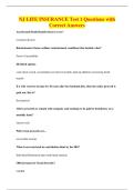 NJ LIFE INSURANCE Test 1 Questions with&NewLine;Correct Answers
