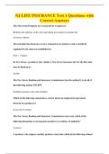 NJ LIFE INSURANCE Test 1 Questions with&NewLine;Correct Answers