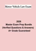 Motor Vehicle Law Exam &vert; Questions & Answers&comma; Practice Test&comma; Study Guide & Revision Notes &vert; Latest 2026 PDF