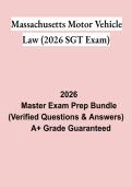 Massachusetts Motor Vehicle Law &lpar;2026 SGT Exam&rpar; &vert; Questions & Answers&comma; Practice Test&comma; Study Guide & Revision Notes &vert; Latest 2026 PDF