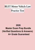 BLET Motor Vehicle Law Practice Test &vert; Questions & Answers&comma; Practice Test&comma; Study Guide & Revision Notes &vert; Latest 2026 PDF