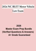 2026 NC BLET Motor Vehicle Law Exam &vert; Questions & Answers&comma; Practice Test&comma; Study Guide & Revision Notes &vert; Latest 2026 PDF