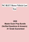 NC BLET Motor Vehicle Law Test &vert; Questions & Answers&comma; Practice Test&comma; Study Guide & Revision Notes &vert; Latest 2026 PDF