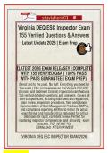 Virginia DEQ ESC Inspector Exam &ndash; 155 Verified Questions & Answers &vert; Latest Update 2026 &vert; 100&percnt; Pass Guarantee &vert; Exam Prep&NewLine;&NewLine;
