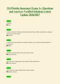 214 Florida Insurance Exam A&plus; Questions&NewLine;and Answers Verified Solutions Latest&NewLine;Update 2026&sol;2027