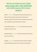 MN LIFE ACCIDENT & HEALTH PRODUCER EXAM &lpar;Latest Update 2026 &sol; 2027&rpar; QUESTIONS with Verified Answers 100 &percnt; Correct &lbrack;Grade A&rsqb;&NewLine;&NewLine;
