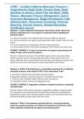 CCMT &ndash; Certified California Municipal Treasurer &vert; Comprehensive Study Guide&comma; Practice Exam&comma; Exam Questions & Answers&comma; Exam Prep Test Bank&comma; Public Finance&comma; Municipal Treasury Management&comma; Cash & Investment Management&comma; Budget Development&comma; Debt Administration