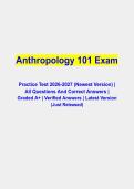 Anthropology 101 Study Guide &vert; Complete Exam Prep Pack with Verified Questions and Answers &vert; Grade A&plus; &vert; 2026&sol;2027 Edition