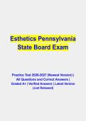 Pennsylvania State Board Esthetics Exam Study Guide &vert; Complete Exam Prep Pack with Verified Questions and Answers &vert; Grade A&plus; &vert; 2026&sol;2027 Edition