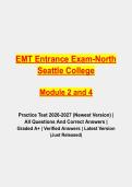 EMT Entrance Exam &ndash; North Seattle College Modules 2 & 4 Practice Test 2026&sol;2027 &vert; Complete Exam Prep Pack with Verified Questions and Answers &vert; Grade A&plus;