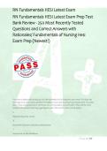 RN Fundamentals HESI Latest Exam Prep Test &NewLine;Bank Review - 250 Most Recently Tested &NewLine;Questions and Correct Answers with &NewLine;Rationales&sol; Fundamentals of Nursing Hesi &NewLine;Exam Prep &lpar;Newest&excl;&rpar; 