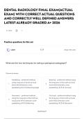 DENTAL RADIOLOGY FINAL EXAM&lpar;ACTUAL EXAM&rpar; WITH CORRECT ACTUAL QUESTIONS AND CORRECTLY WELL DEFINED ANSWERS LATEST ALREADY GRADED A&plus; 2026