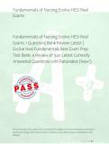 Fundamentals of Nursing Evolve HESI Real &NewLine;Exams 1 Questions Bank Review Latest &vert; &NewLine;Evolve Hesi Fundamentals Best Exam Prep &NewLine;Test Bank- a Review of 340 Latest Correctly &NewLine;Answered Questions with Rationales &lpar;New&excl;&rpar; 