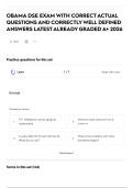 OBAMA DSE EXAM WITH CORRECT ACTUAL QUESTIONS AND CORRECTLY WELL DEFINED ANSWERS LATEST ALREADY GRADED A&plus; 2026