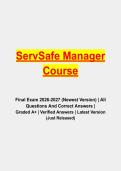 ServSafe Manager Course Final Exam 2026&ndash;2027 &vert; Practice Questions & Verified Answers