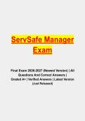 ServSafe Manager Exam Study Guide &vert; Complete Exam Prep Pack with Verified Questions and Answers &vert; Grade A&plus; &vert; 2026&sol;2027 Edition