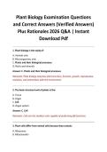 Plant Biology Examination Questions and Correct Answers &lpar;Verified Answers&rpar; Plus Rationales 2026 Q&A &vert; Instant Download Pdf