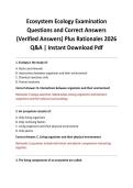 Ecosystem Ecology Examination Questions and Correct Answers &lpar;Verified Answers&rpar; Plus Rationales 2026 Q&A &vert; Instant Download Pdf