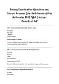 Botany Examination Questions and Correct Answers &lpar;Verified Answers&rpar; Plus Rationales 2026 Q&A &vert; Instant Download Pdf