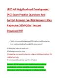 LEED AP Neighborhood Development &NewLine;&lpar;ND&rpar; Exam Practice Questions And &NewLine;Correct Answers &lpar;Verified Answers&rpar; Plus &NewLine;Rationales 2026 Q&A &vert; Instant &NewLine;Download Pdf 
