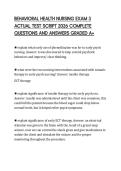 BEHAVIORAL HEALTH NURSING EXAM 3&NewLine;ACTUAL TEST SCRIPT 2026 COMPLETE&NewLine;QUESTIONS AND ANSWERS GRADED A&plus;