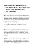 BEHAVIORAL HEALTH NURSING EXAM 3&NewLine;CERTIFICATION EVALUATION TEST PAPER 2026&NewLine;COMPLETE STUDY QUESTIONS WITH&NewLine;CORRECT ANSWERS