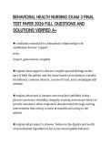 BEHAVIORAL HEALTH NURSING EXAM 3 FINAL&NewLine;TEST PAPER 2026 FULL QUESTIONS AND&NewLine;SOLUTIONS VERIFIED A&plus;