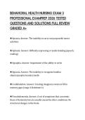 BEHAVIORAL HEALTH NURSING EXAM 3&NewLine;PROFESSIONAL EXAMPREP 2026 TESTED&NewLine;QUESTIONS AND SOLUTIONS FULL REVIEW&NewLine;GRADED A&plus;