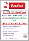 CHEM 210 Final Exam 2026&sol;2027 &vert; Final Exam Questions & Verified Answers Summary &vert; Comprehensive Study Guide