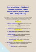 Intro to Psychology - Final Exam &vert; Complete Questions & Expertly Verified Answers &vert; Newest Update 2026 &ndash; 2027 &lpar;Graded A&plus;&rpar;&NewLine;