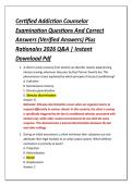 Certified Addiction Counselor &NewLine;Examination Questions And Correct &NewLine;Answers &lpar;Verified Answers&rpar; Plus &NewLine;Rationales 2026 Q&A &vert; Instant &NewLine;Download Pdf