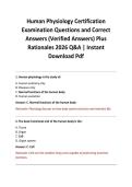 Human Physiology Certification Examination Questions and Correct Answers &lpar;Verified Answers&rpar; Plus Rationales 2026 Q&A &vert; Instant Download Pdf