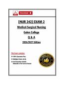 NUR242&sol;NUR 242 Exam 2 &vert; Medical Surgical Nursing &vert; Galen College &vert; Q & A &vert; 2026&sol;2027 Edition &lpar;PDF&rpar;