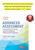 TEST BANK for Advanced Assessment Interpreting Findings and Formulating Differential Diagnoses 5th Edition by Goolsby Chapters 1-22&comma; Complete   ISBN&colon;9781719645935&NewLine;&NewLine;