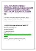 Illinois Real Estate Leasing Agent Examination Practice Test 100 Questions And Correct Answers &lpar;Verified Answers&rpar; Plus Rationales 2026 Q&A Instant Download Pdf&NewLine;