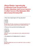 Alberta Plumber Apprenticeship Certification Exam &lpar;Second Period&rpar; Practice &lpar;Questions And Correct Answers &lpar;Verified Answers&rpar; Plus Rationales 2026 Q&A Instant Download Pdf&NewLine;