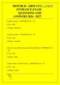 REPUBLIC AIRWAYS &NewLine;ENTRANCE EXAM &NewLine;QUESTIONS AND &NewLine;ANSWERS 2026 - 2027