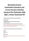 Biomedical Science Examination Questions and Correct Answers &lpar;Verified Answers&rpar; Plus Rationales 2026 Q&A &vert; Instant Download Pdf