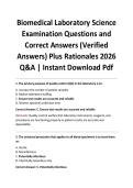 Biomedical Laboratory Science Examination Questions and Correct Answers &lpar;Verified Answers&rpar; Plus Rationales 2026 Q&A &vert; Instant Download Pdf